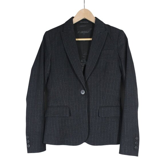 Theory women's striped one button fitted lined‎ wool blazer jacket 2 - Picture 1 of 11